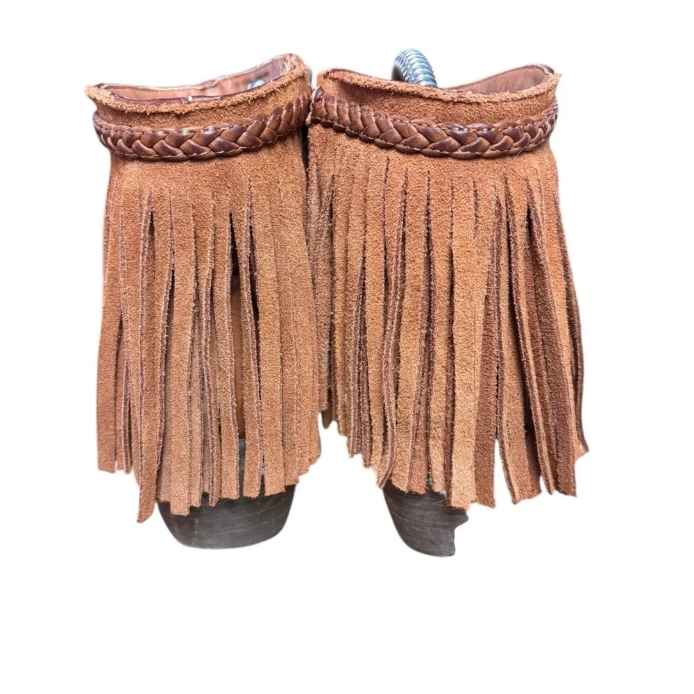 Corkys Arcadia Fringe Tan Leather Ankle Boots – Women’s Sz 6